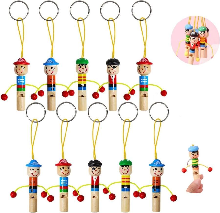 10 stuks houten fluitje voor kinderen houten dierenfluitjes met cartoondesign grappige geluiden voor kinderverjaardag kinderspeelgoed feestcadeau en sleutelhanger (willekeurige kleur)