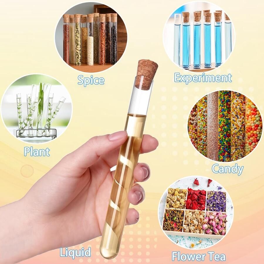 10 stuks kunststof reageerbuis met kurk 12×75mm Kleine reageerbuisjes Transparant laboratoriumbuisjes Mini reageerbuis Vaas voor bloemen kruiden vloeistoffen specerijen DIY