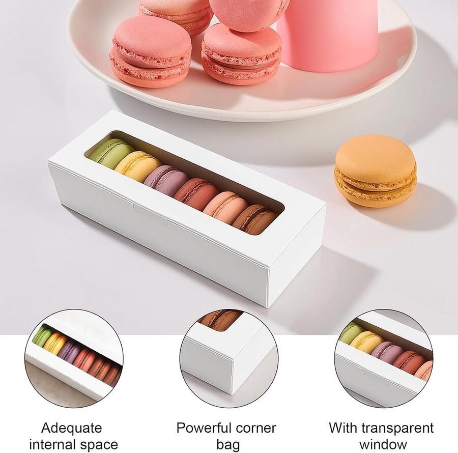 10 stuks macaron-doos transparante verpakkingsdoos macaron verpakkingsdozen met helder venster cupcakedozen voor koekjes desserts donut cupcakes muffins (wit)