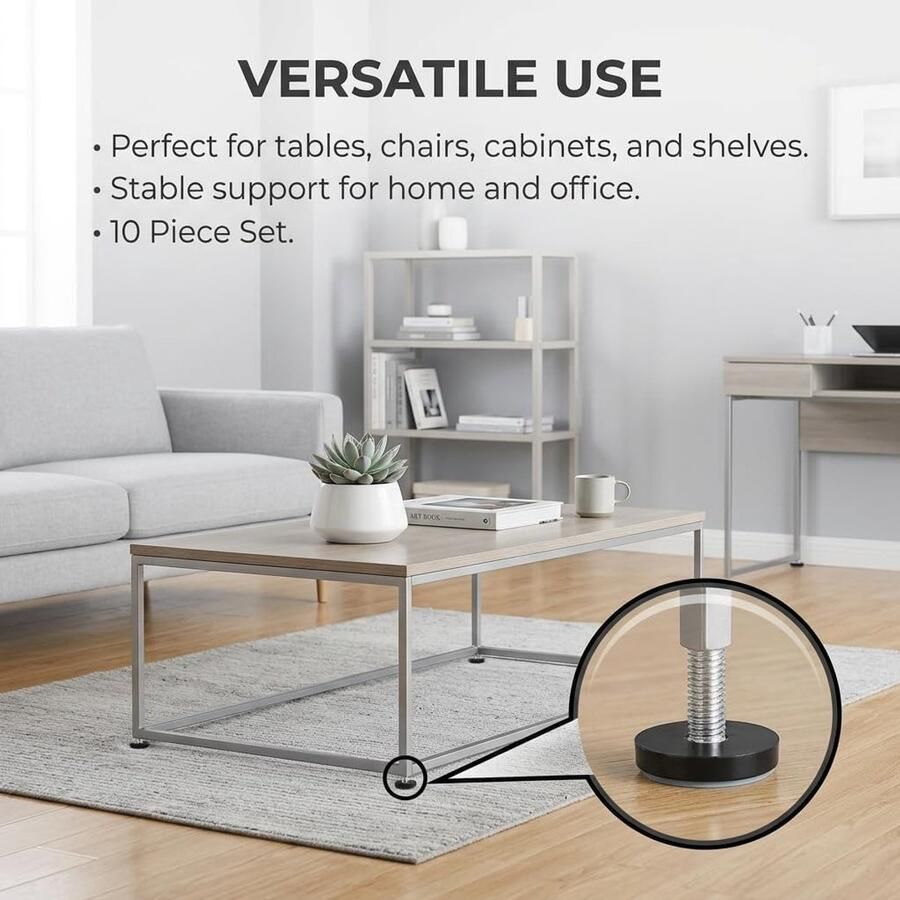 10 stuks meubelglijders schroefdraad Ø 20 mm verstelbare stelvoeten voor stoelen en tafels robuuste PTFE vloerbeschermers voor parket laminaat en tegels stil verschuiven en krasbescherming