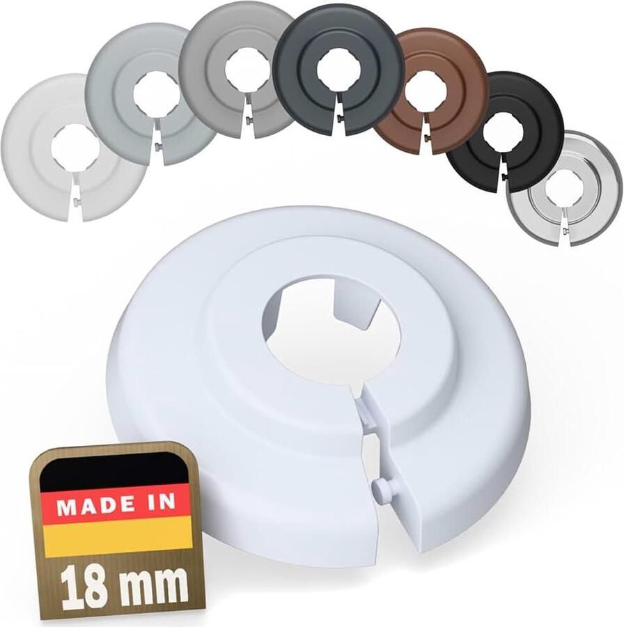 10 stuks radiatorpijpafdekkingen voor buisdiameters (18mm 9016) Verbergt buisdoorvoeren nette afwerking bij de radiator montage zonder gereedschap Kunststof