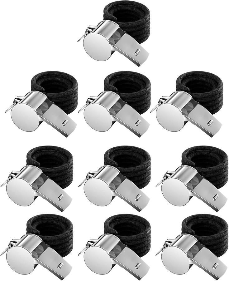 10 stuks scheidsrechtersfluit roestvrijstalen fluit met omhangband en lanyard kraakhelder geluid luid ideaal voor trainers scheidsrechters en ambtenaren schoolsport