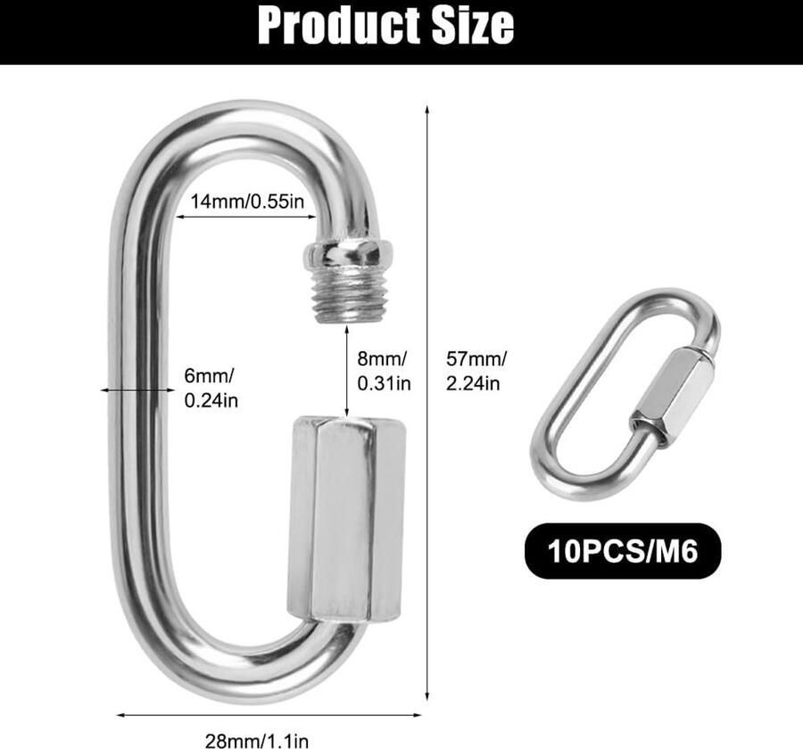10 Stuks Snelle Koppeling Schroef Karabiners M6 Klimkarabiners voor Outdoor Activiteiten en Avontuur