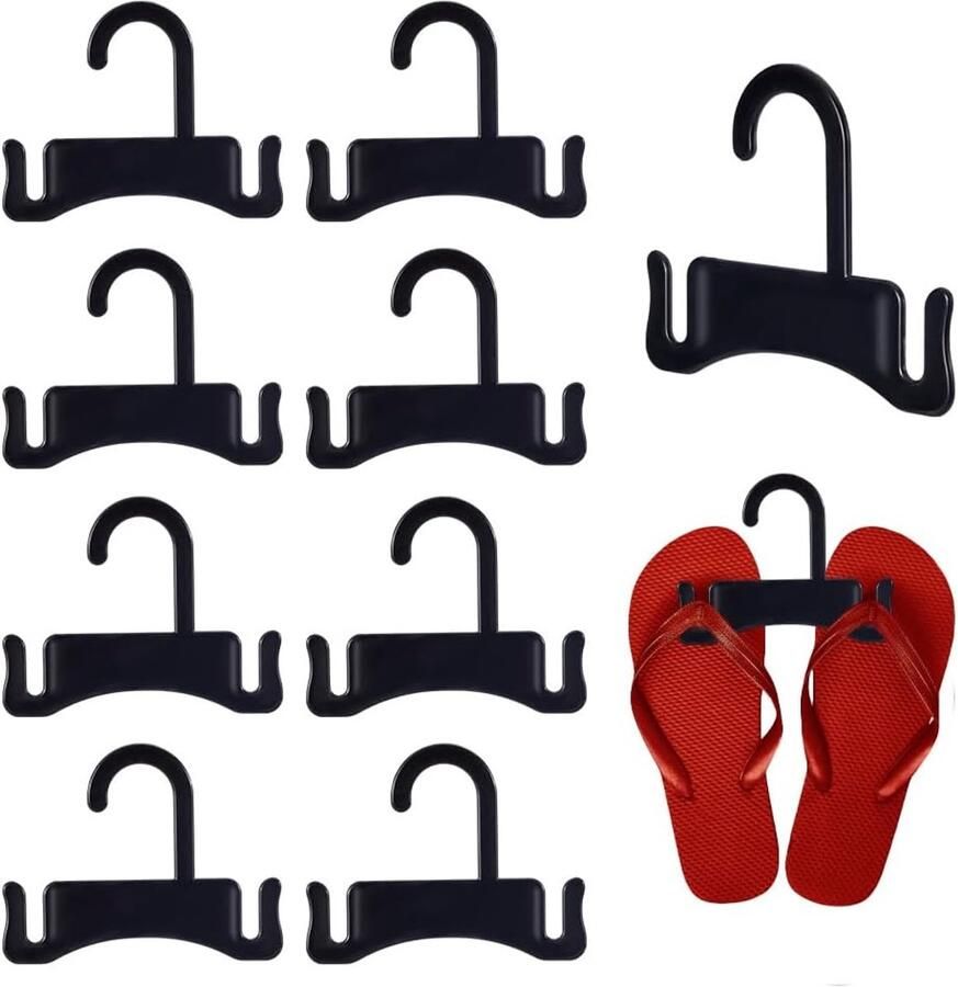 10 Zwarte Sandalenhangers 11 × Opbergrek voor slippers Ruimtebesparend Haken voor slippers Droogrek voor schoenen Geschikt voor winkels op het strand in winkels winkelcentra displays en thuisopslag
