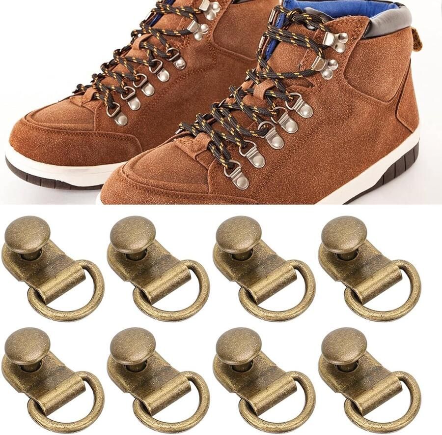 100 Sets D-Ring Schoenveters Haakjes 9x14mm Messing Veiligheidsgespen voor Hiking en Leren Schoenen Reparatie