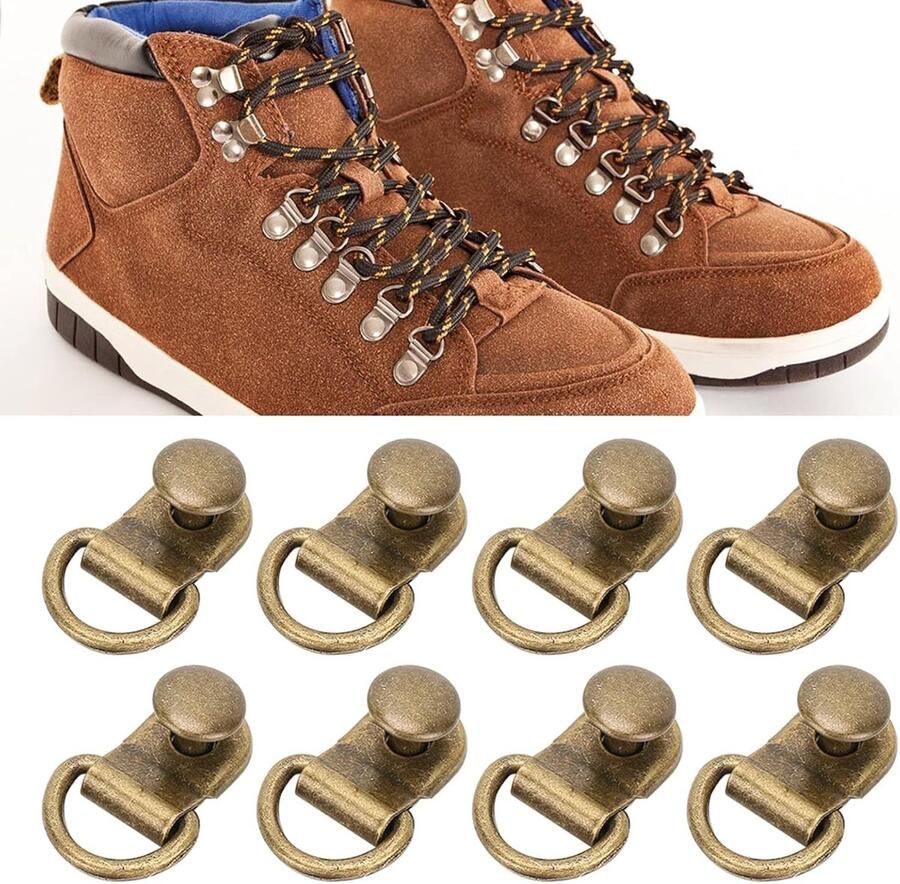 100 Sets D-Ring Schoenveters Haken 9x14mm Messing Oogjes voor Hiking Schoenen Leren Stapschoenen en Reparatieaccessoires