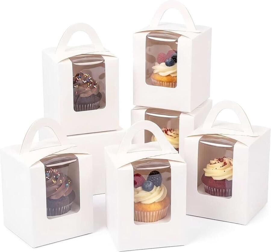 100 stuks cupcake-dozen afzonderlijke wegwerpdozen wit met kijkvenster 9 14 x 9 14 x cupcake-houder (9 14 x 9 14 x