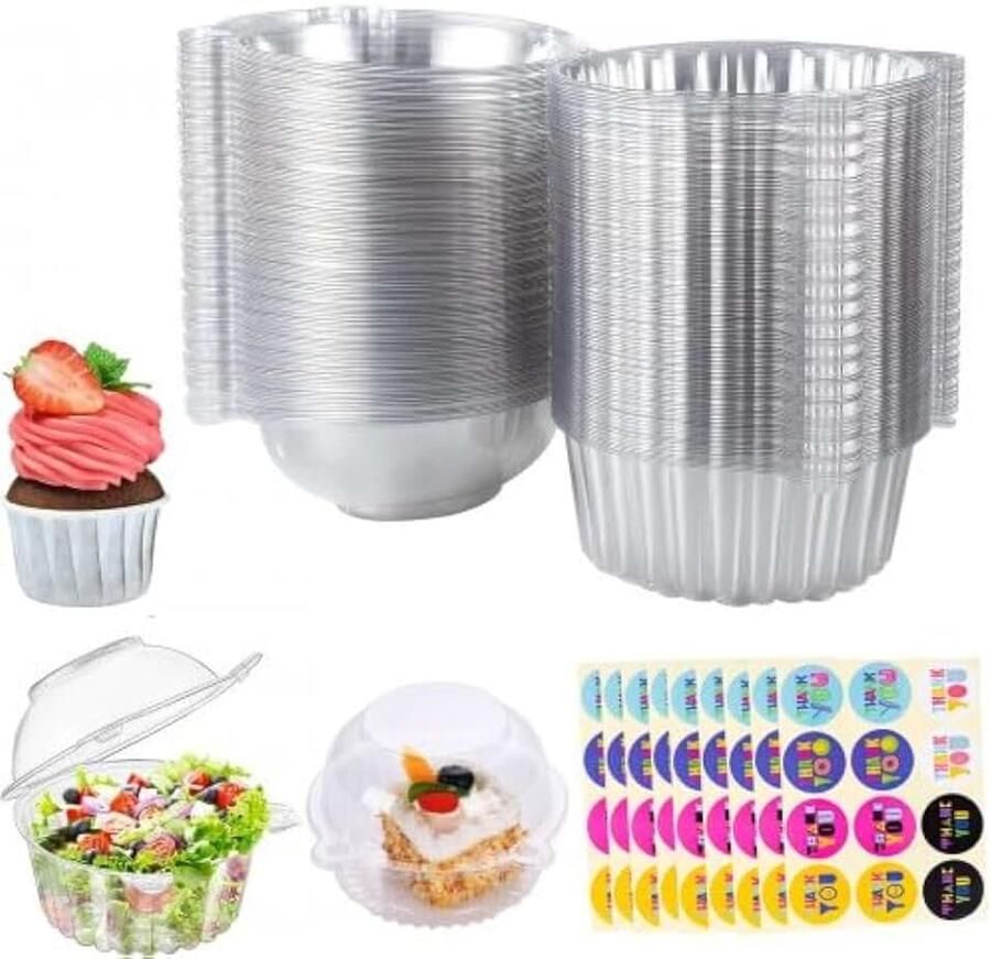 100 stuks doorzichtige cupcake-dozen enkele cupcake-dozen 100 stuks individuele cupcakedoos voor cupcakes grote muffin salade kaas geschikt voor thuis bakken feest bruiloft taartwinkel