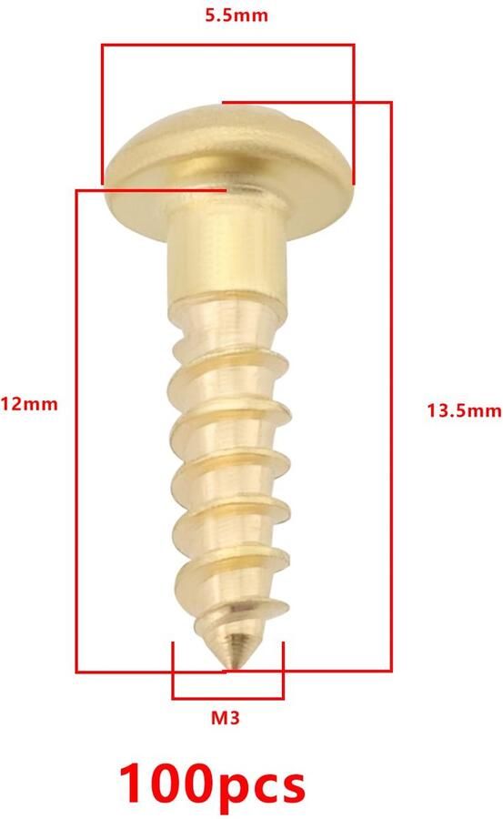 100 stuks houtschroeven M3 x 12 mm messing sleufschroeven ronde kop messing plaatschroeven massieve platte kopschroeven voor doe-het-zelf handwerk houten meubels
