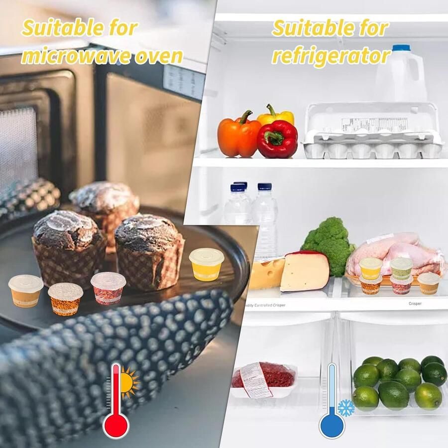 100 Stuks Sauzenglazen van Kunststof met Deksel 25 ml Kleine Conserveringspotten Transparante Sauzenpot Voedselcontainers Draagbare Containers voor Sauzen Geschikt voor Magnetron