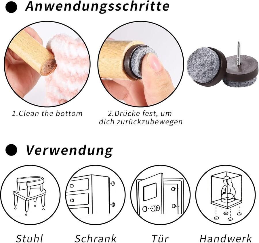 100 stuks viltdoppen 22 mm viltdoppen voor stoelen meubelglijders vloerbescherming geluidsreductie voor meubels tafelpoten (bruin)