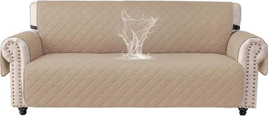 100% Waterdicht Bankhoes 3 Zits met Armsteun Dikke Bankhoezen Doorgestikt Universele Sofahoes Met Zijzakken Bankovertrek Antislip Krasbestendig Voor Kinderen Kaki