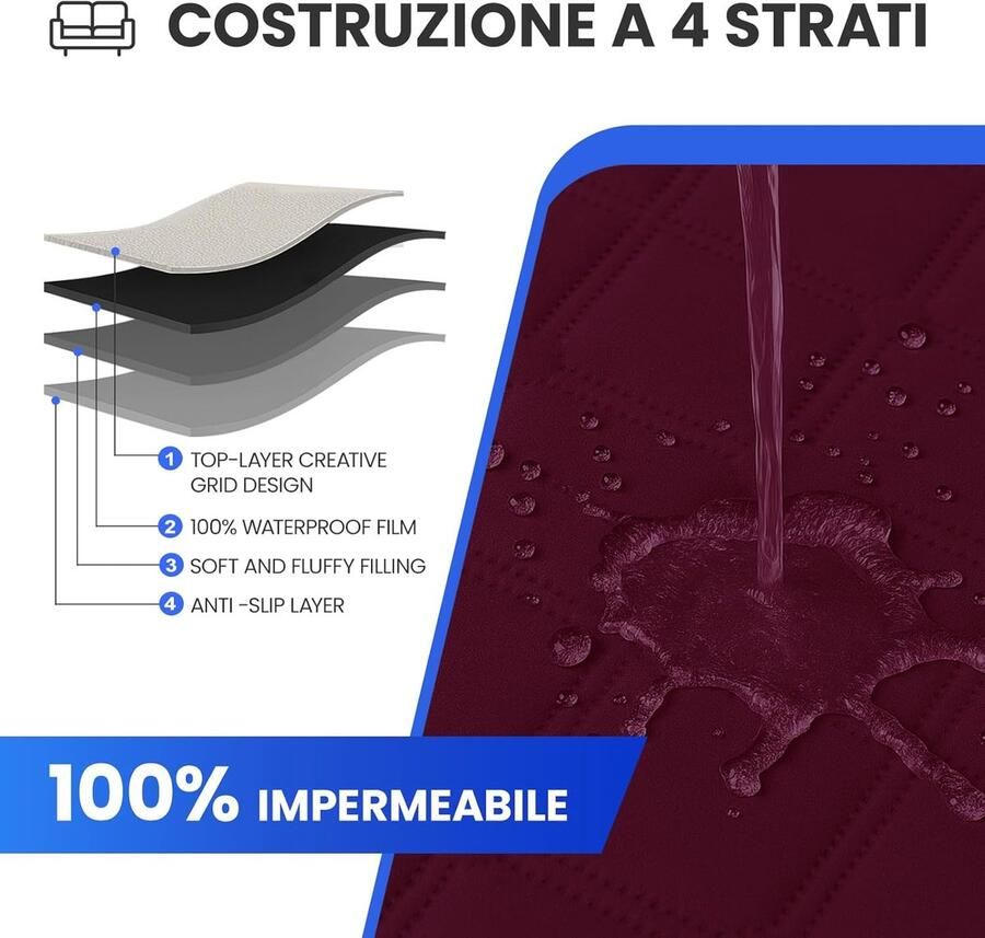 100% Waterdicht Bankhoes 3 Zits met Armsteun Dikke Bankhoezen Doorgestikt Universele Sofahoes Met Zijzakken Bankovertrek Antislip Krasbestendig Voor Kinderen Bordeaux