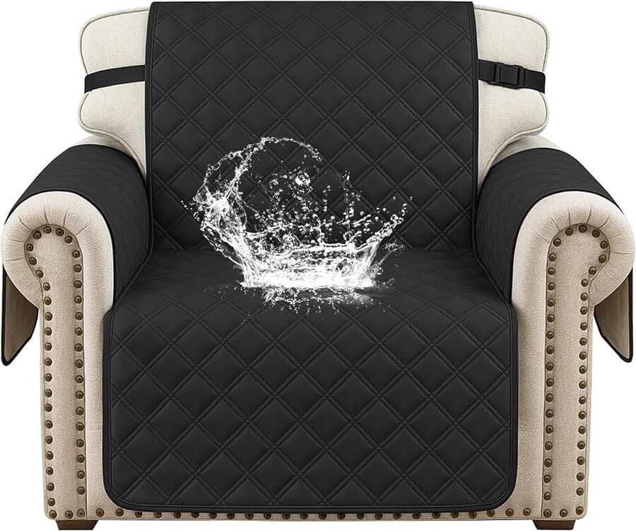 100% Waterdichte Bankhoes 1 Zit Dikke Bankhoezen Doorgestikt Universele Sofahoes Met Armsteun Bankovertrek Antislip Krasbestendig Met Zijzakken Voor Woonkamer Zwart