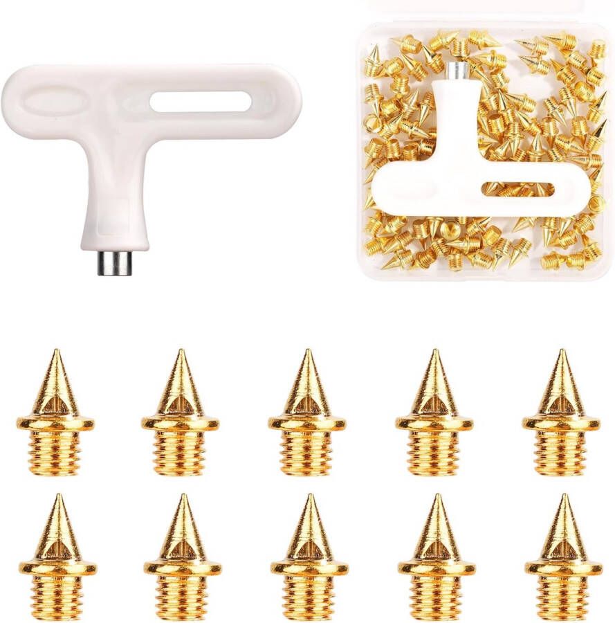 100pcs Running Spikes Rvs Spikes voor Track Schoenen 1pc Spike Sleutel Vervangingsspikes Sportbenodigdheden voor Cross Country (Goud)