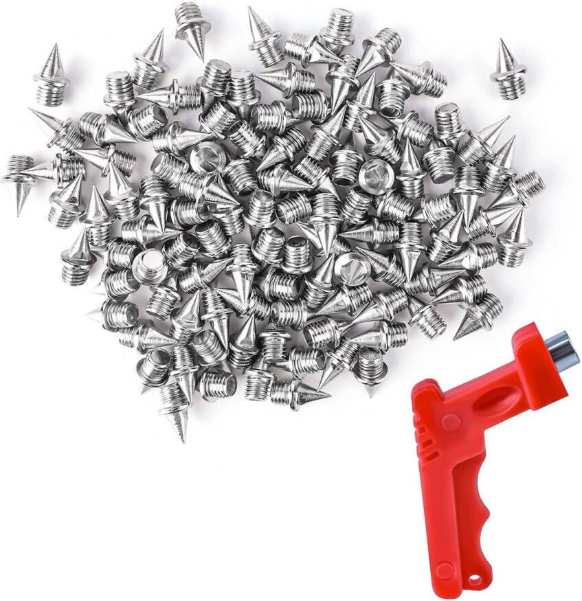 110 stks 6mm Spikes voor Schoenen Spoor Roestvrijstalen Track Spikes met 1 Stks Spike-Sleutel Crosscountry Spikes Piramide-Spikes voor Trackschoenen Sportschoenen Joggen Hardlopen (Zilver)