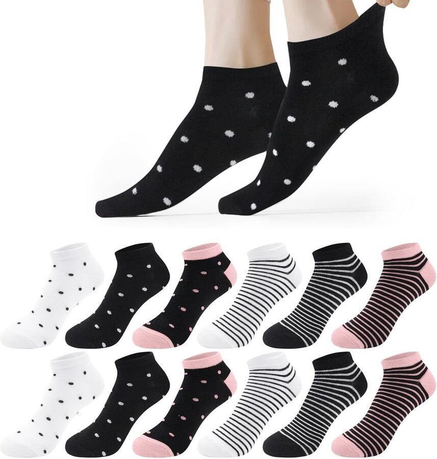 12 Paar Dames Sneakersokken Katoen Ademende Sportsokken Kort