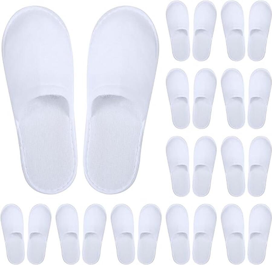 12 paar Gasten Slippers Reis Pantoffels Hotelpantoffels Herbruikbaar Antislip Eén Maat Wit