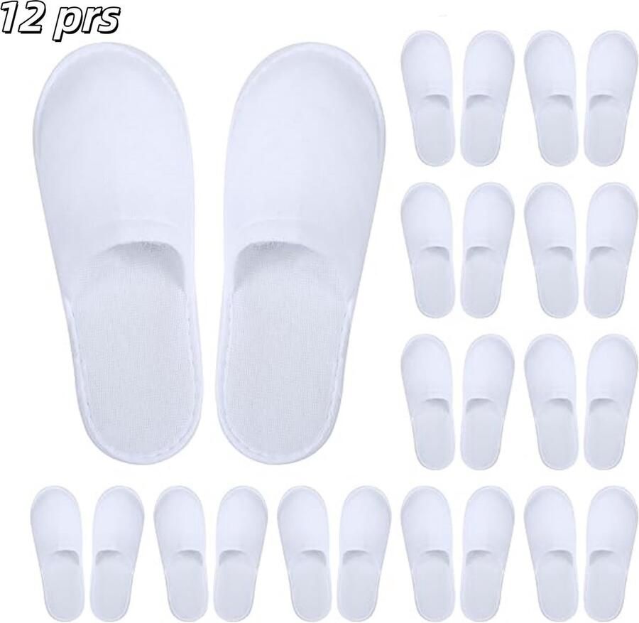 12 paar Gasten Slippers Reis Pantoffels Hotelpantoffels Herbruikbaar Antislip Eén Maat Wit