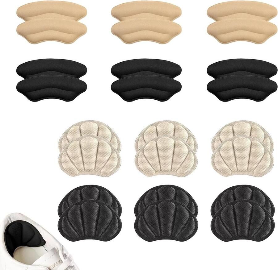 Zelfklevende en Antislip Hielpads 12 Paar Hielgrips voor Losse Schoenen Hoge Hakken en Sportschoenen Voorkomt Wrijving en Blaren Geschikt voor en Zwart en Beige