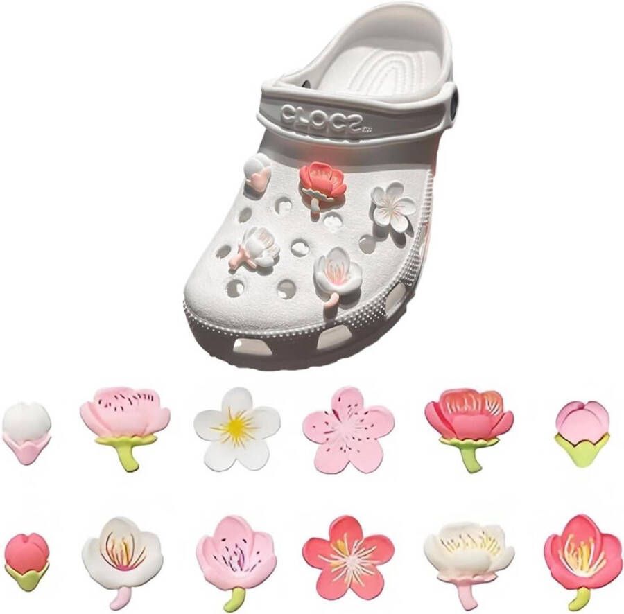 12 Pack Sakura Rose Flowers Resin Shoe Decorative Buttons DIY Creative Summer Sandal and Slippers Accessories