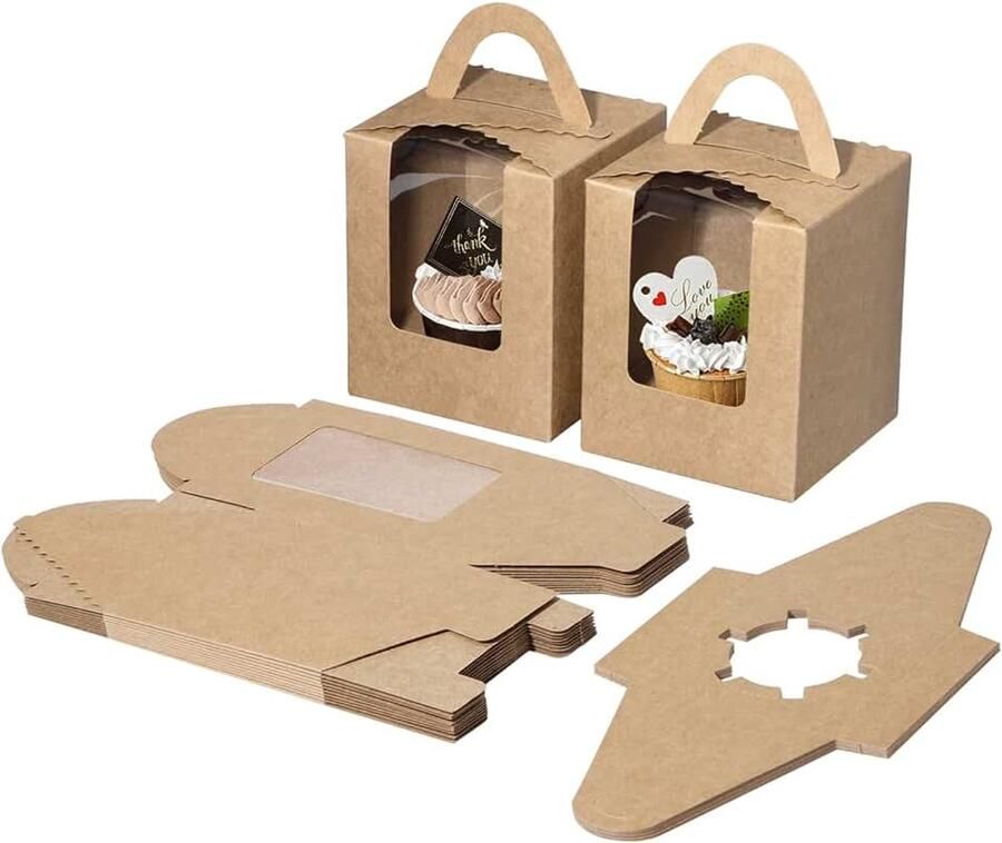 12 stuks cupcake-dozen muffinbakjes met inzetstukken kijkvenster en handvat bruin karton geschenkdozen karton voor verpakking koekjes cake dessert decoratie en transportdoos
