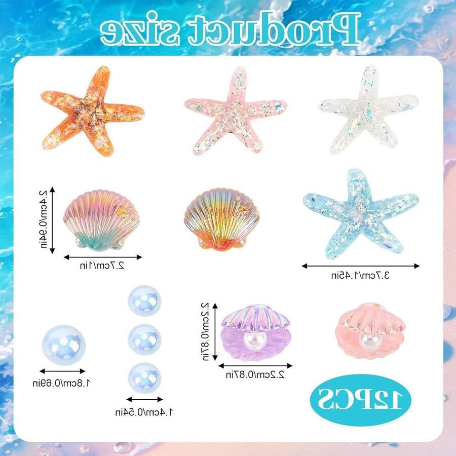 12 Stuks Decoratieve Charms voor Crocs en Sandalen Strand Sterren Iriserende Schelpen en Plastic Kralen voor Zomeraccessoires