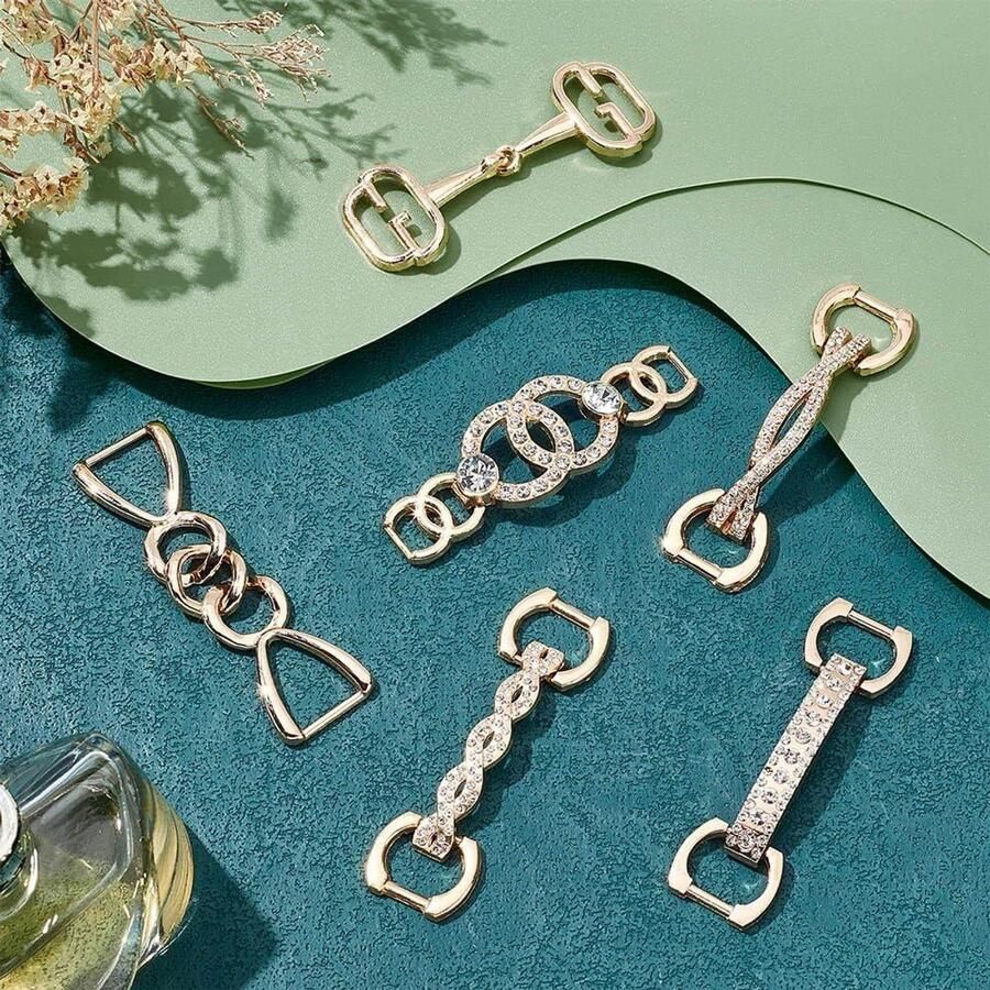 12 stuks Decoratieve Schoenhangers Schoenkettingen Sneakers en Sandalen Goud Kristallen Schoensieraden Geschikt voor Dames 70-80x18-26.5x2.8-8mm Stras Sterke Magneten