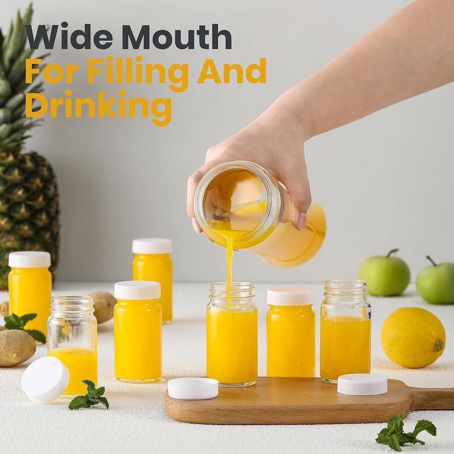 12 stuks gembershotflessen om te vullen 60 ml mini shot glazen flessen met deksel etiketten en pen kleine flessen ideaal voor gembershots detox dranken en sterke drank