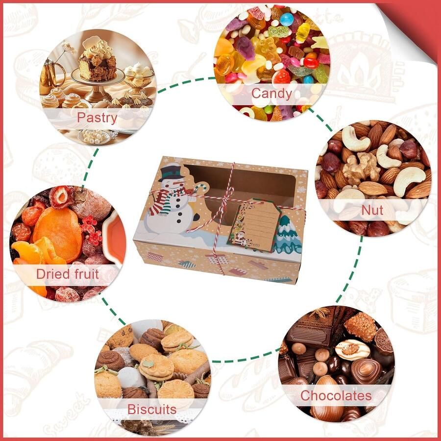 12 stuks geschenkdozen Kerstkoekjesdozen met venster Lege kerstdozen voor geschenken Snoep Taart Cupcake Kerstdozen voor traktatie Koekjes Voedsel met 12 linten en cadeaulabels
