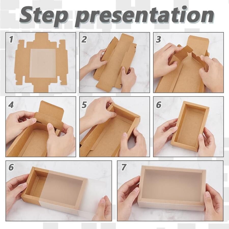 12 stuks geschenkdozen van kraftpapier met transparant deksel 17 x 10 x mat PV deksel lade doos van kraftpapier gebruikt voor cake koekjes snoep zeep
