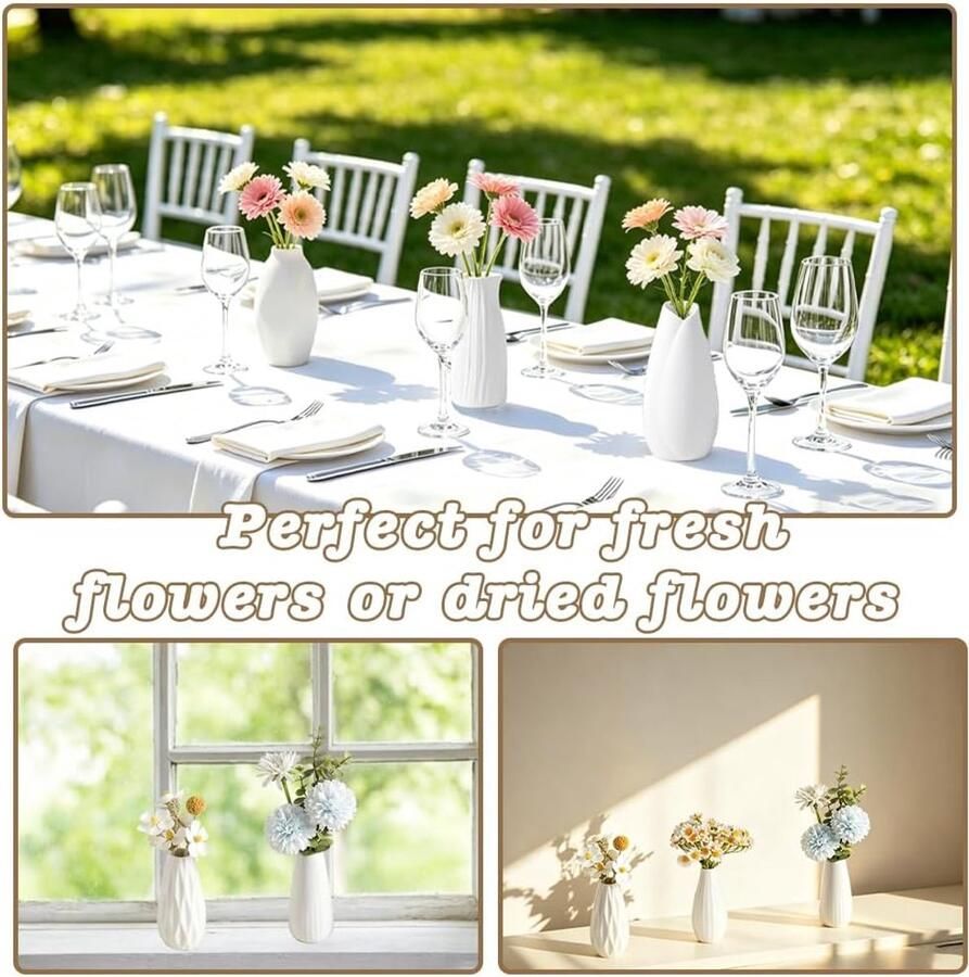 12 stuks kleine witte keramische boho-Scandinavische decoratieve vazen Witte bloemenvaas mat keramische vaas voor huisdecoratie tafel entree bruiloft eettafel tafeldecoratie
