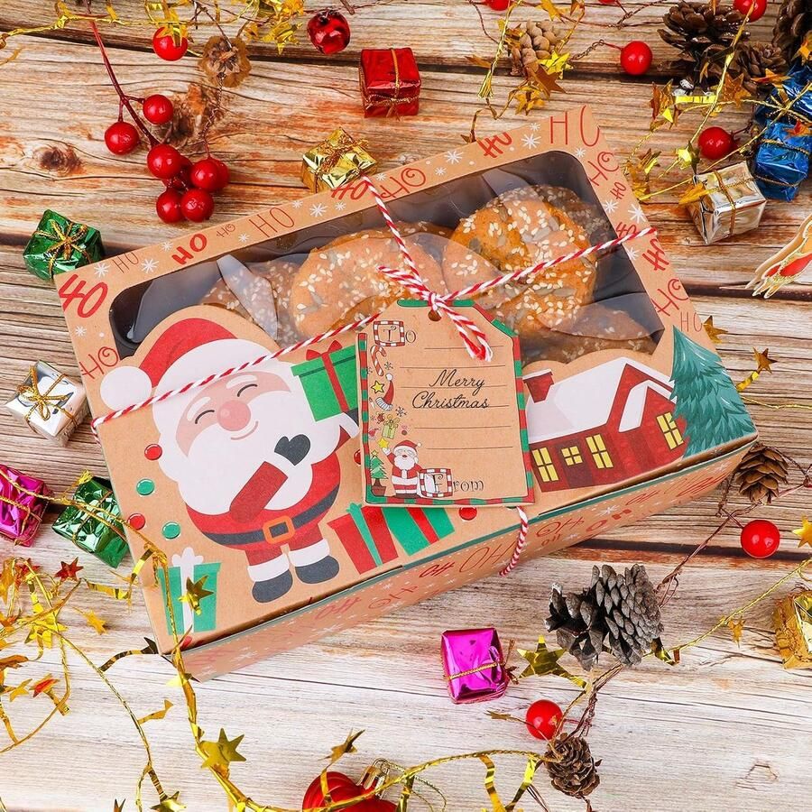 12 stuks koekjesverpakkingen Kerstmis koekjesdoosjes met kijkvenster en doe-het-zelf kaarten koekjesverpakking kerstdoos decoratie geschenkdoos koekjeszakjes papier grote koekjesdozen