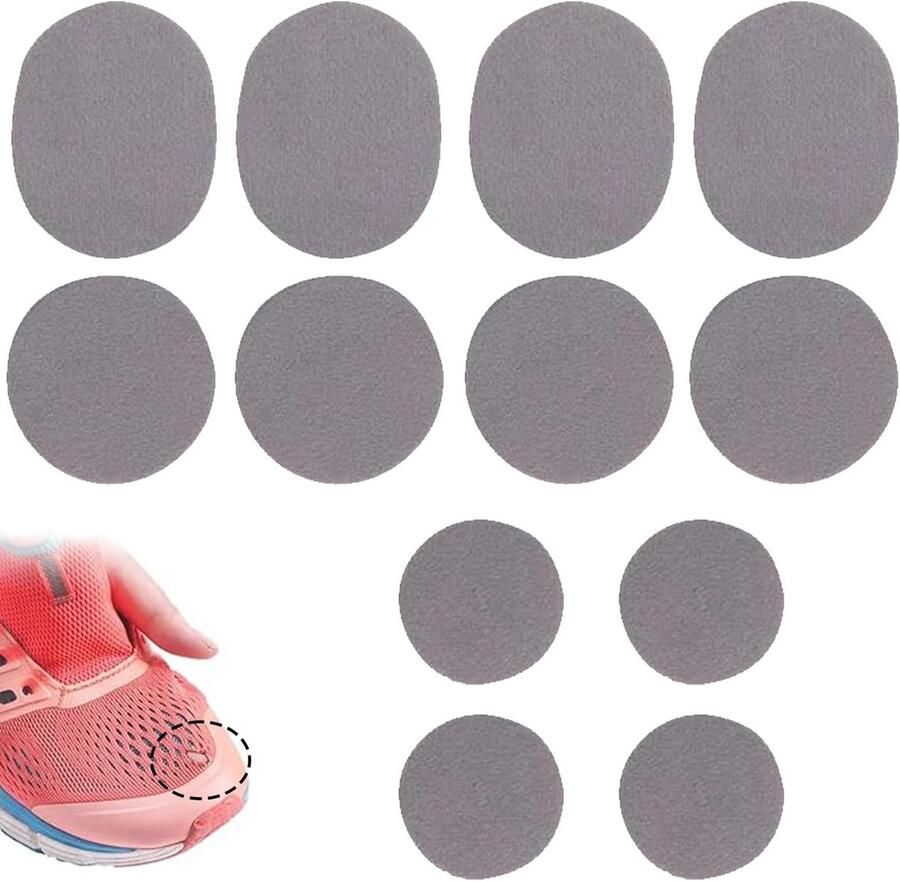 12 Stuks Mesh Reparatie Patch voor Schoenen Herstel Gaten en Voorkom Slijtage van Sneakers en Sportschoenen (Grijs)