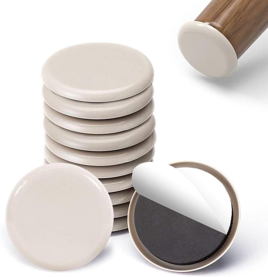 12 stuks meubelschuifregelaars 50 mm zelfklevende meubels bewegende pads voor zware voorwerpen wasmachine soepel glijders voor tapijt en harde houten vloeren (rond beige)