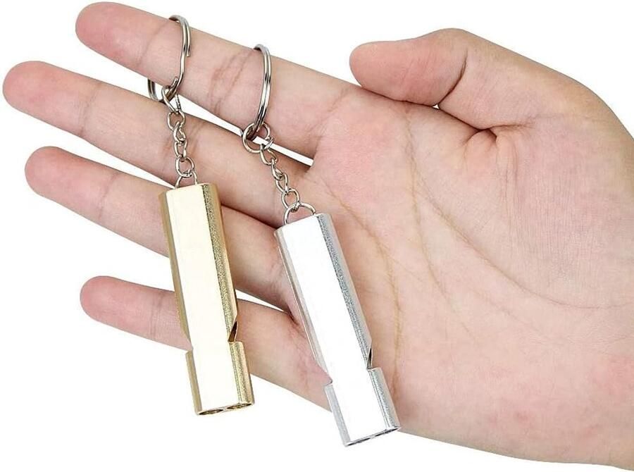 12 stuks nood-overlevingsfluitje outdoor overlevingsfluitje veiligheids-overlevingsfluitje aluminium luid reddingsfluitje met sleutelhanger voor coach wandelen kamperen training (goud zilver
