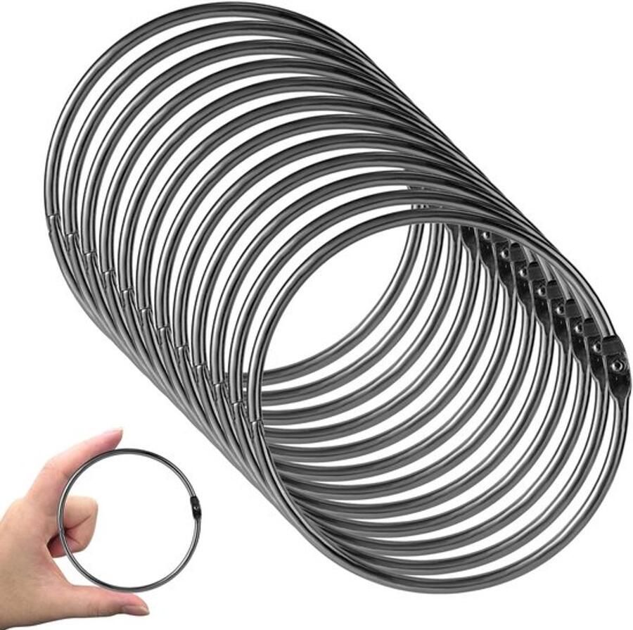 12 Stuks Ringbanden 103mm Groot Metaal Boek Paperclipringen Sleutelhangers voor Indexkaarten Notitieboekjes Foto's Documenten Bestanden Thuiskantoor Doe-Het-Zelf-Knutsels Zwart
