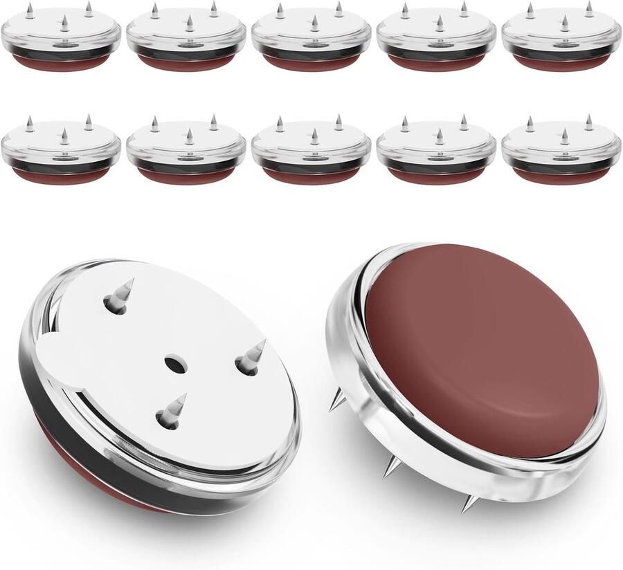 12 stuks Teflon meubelglijders met 3 spijkers Ø 25 mm meubelglijders rond teflon glijders met spijker PTFE stoelglijders teflon met spijkers voor zware meubels stoelen en vloeren roodbruin