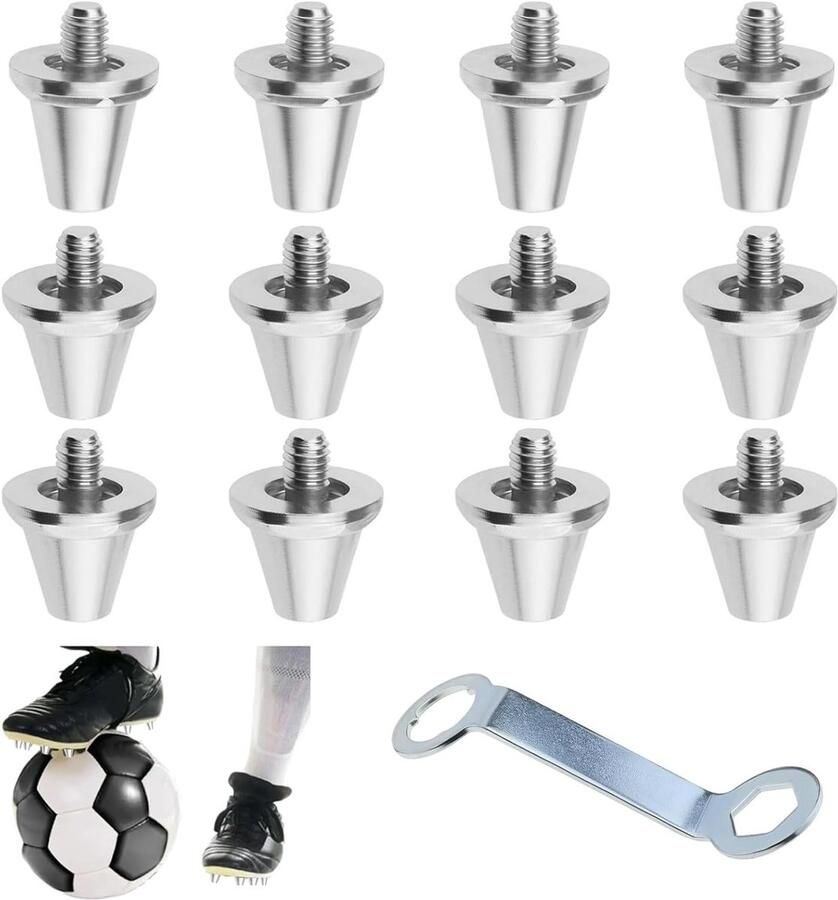 12 Stuks Vervangende Voetbalschoen Spikes met Bevestigingssleutel Aluminium 11 13mm M5 Stud voor Rugby Training Eenvoudige Installatie en Duurzame Metalen Noppen voor Sportieve Schoenen
