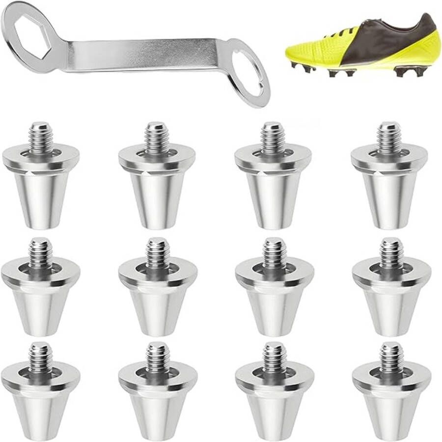 12 stuks voetbalnoppen vervangende voetbalnoppen van metaal 8 11mm en 4 13mm voetbalnoppen met gereedschap vervangende voetbalnoppen voor voetbalschoenen voetbalschoen accessoires zilver
