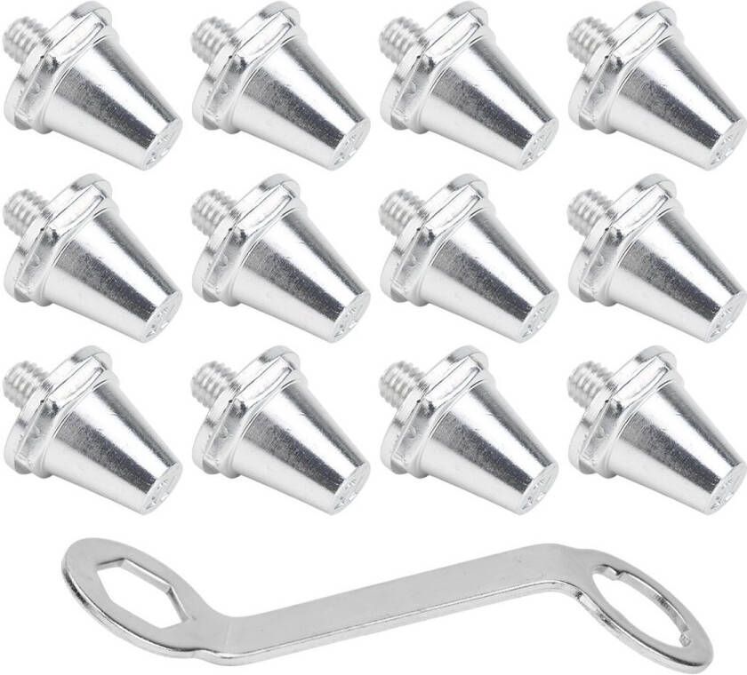 12 stuks Voetbalschoen spikes Vervangende voetbalschoen spikes 15mm Draad Inschroefbaar Met montagesleutel Aluminium Zilver