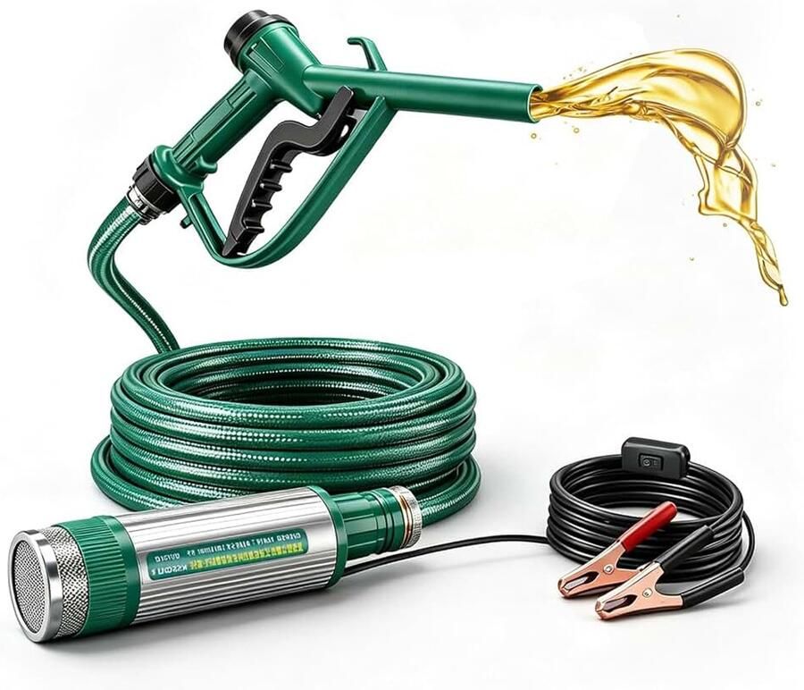 12 V dieselpomp zelfaanzuigend 30 l min 100 W elektrische oliepomp met 5 m versterkte slang en pomppistool transportpomp voor diesel kerosine niet-drinkwater voor vrachtwagen tractor