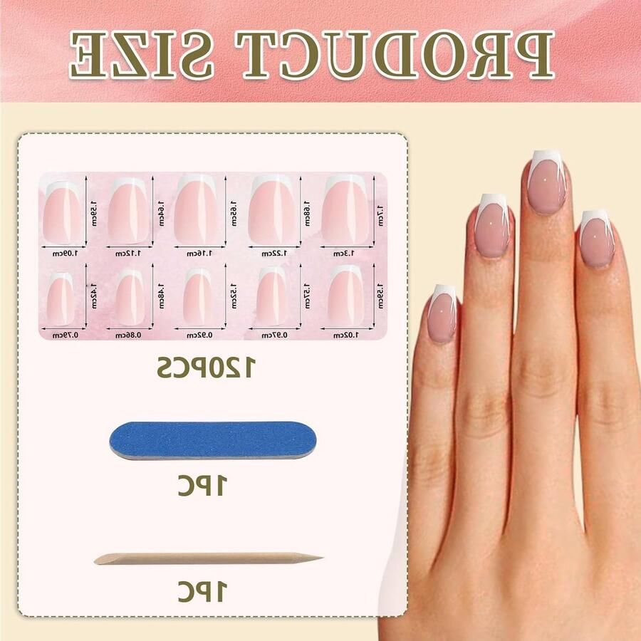 120 Stuks Franse Pers Kunstnagels Korte Ballerina Nagels Acryl Gel Glanzende Valse Nagels en Nagelprints