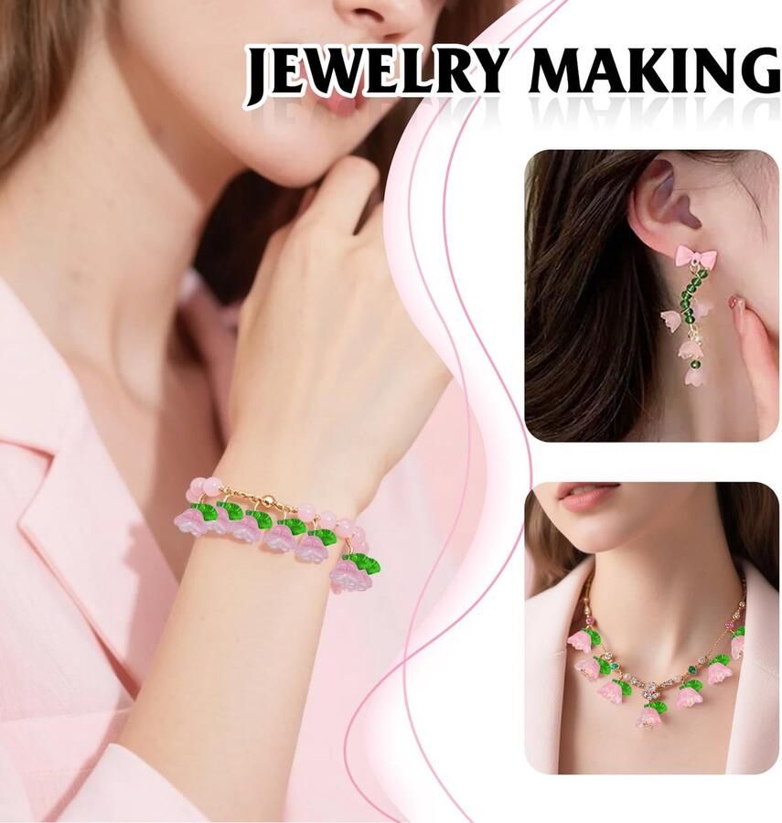 120 stuks Glas Kristal Kralen Roze Bloemkralen 12 mm Glas Groen Transparant Blad Glazen Kralen met Gat voor Armbanden Oorbellen Knutselen Sieraden Maken