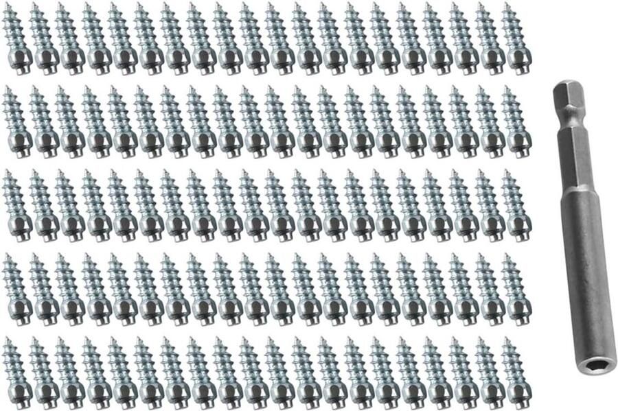 Bandennoppen voor Fietsen 12mm Schroef Carbide Spikes IJs Sneeuw Fiets Fatbikes Hardloopschoenen Laarzen Installatiesleutel Verpakking 100stuks Geschikt voor typen wielbanden Zwart Staal Kleur