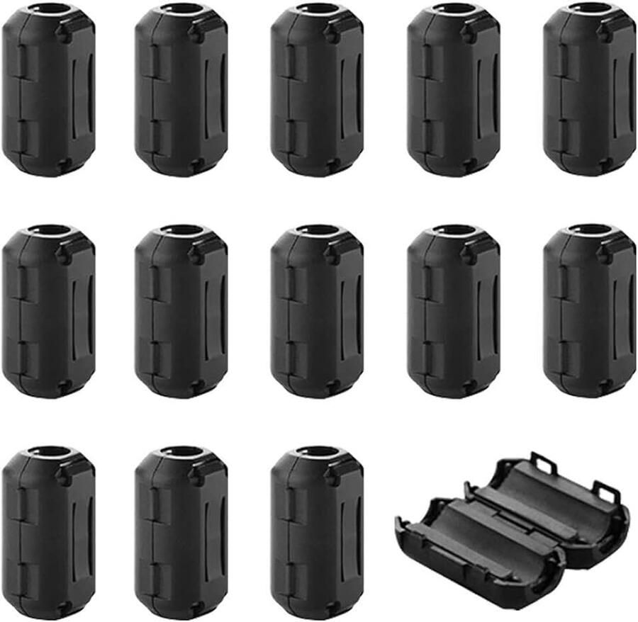 14 stuks zwarte ferrietkernringen RFI EMI ruisonderdrukker kabelclip anti-interferentie hoog frequentiefilter (9 mm binnendiameter)