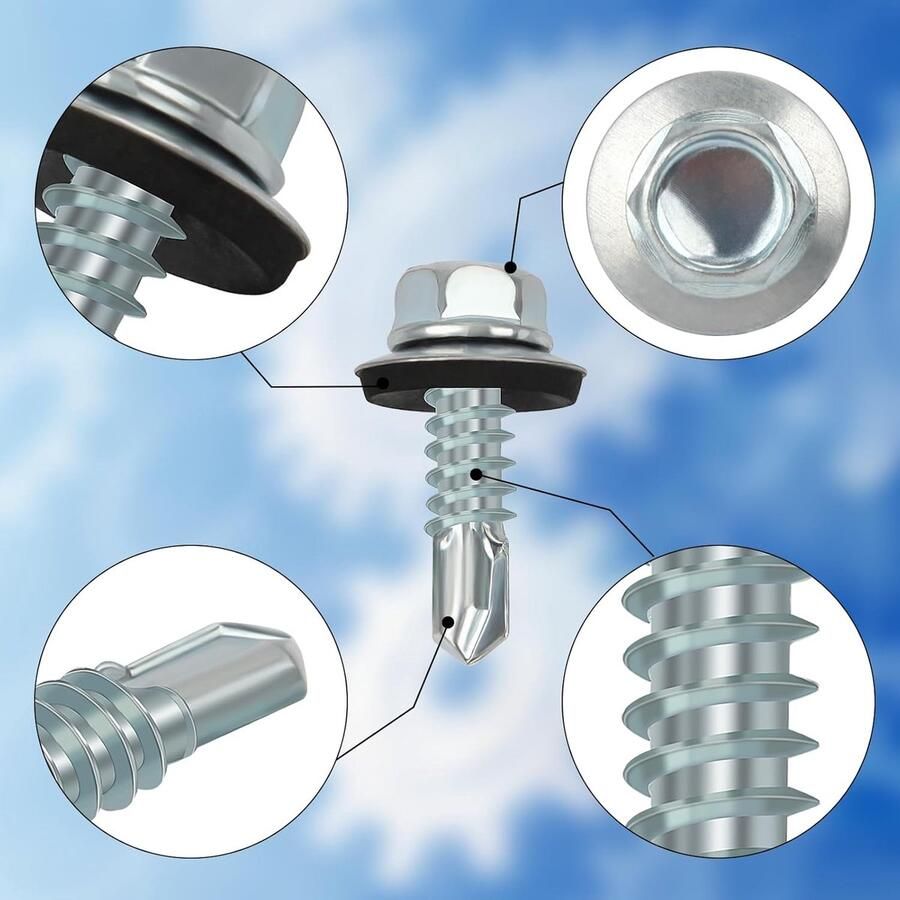 140 plaatschroeven 4 8 x 35 mm voor metalen afdekschroeven met rubberen schijven met zeskantige sluitringen zelftappende schroeven en 2 x M8 Tech zeskantschroeven van zink gegolfd voor dak van