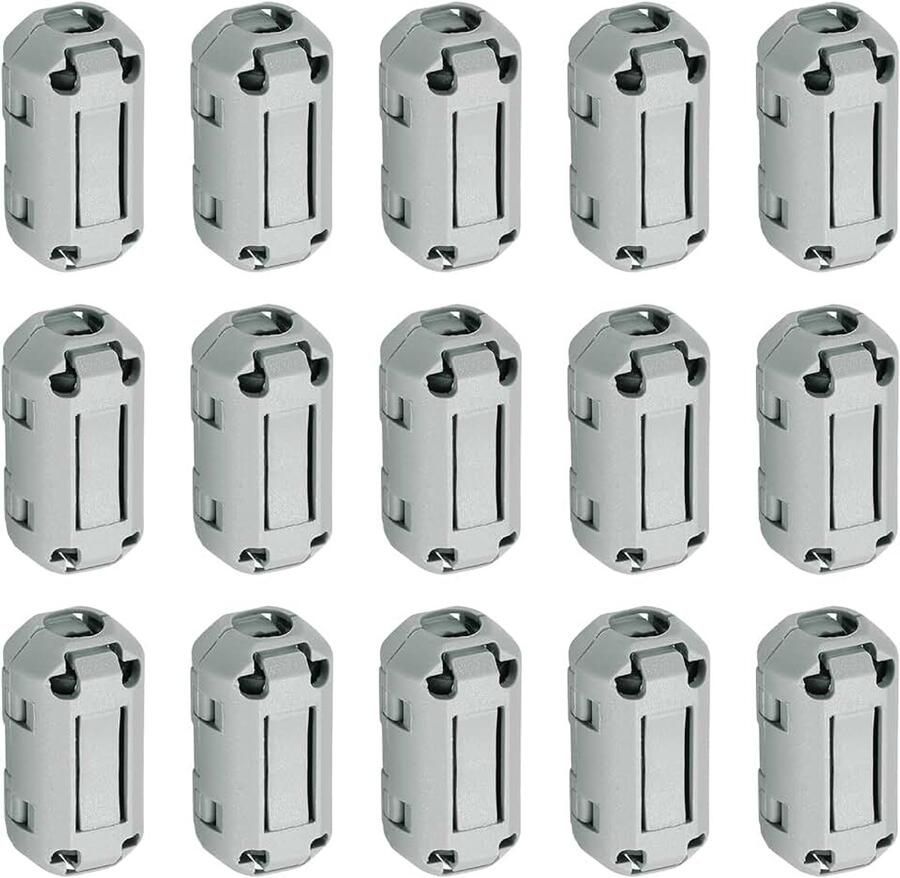 15 stuks ferrietfilter ringkern RFI EMI storingsonderdrukking kabelclip ID 7 mm standaard uitvoering voor elektronische apparaten industrie grijs
