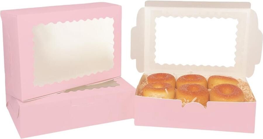 15 stuks roze koekjesdoos met venster 22 86 x 15 24 x gebak macaron bakkerijdoos voor verpakking (9 x 6 x 2 5 inch)