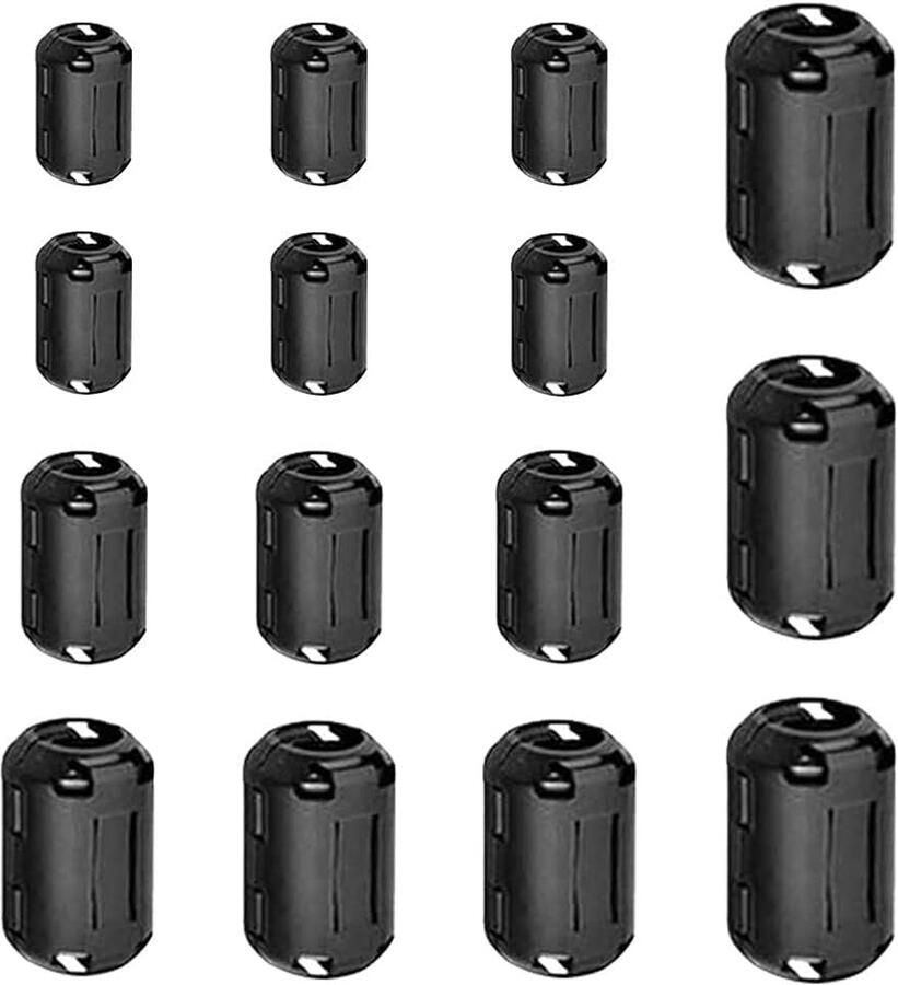 15 stuks zwarte clip-on ferrietringkernset RFI EMI ruisonderdrukker kabelclip anti-interferentie hoogfrequentiefilter (3 5mm 7mm 9mm 13mm binnendiameter)